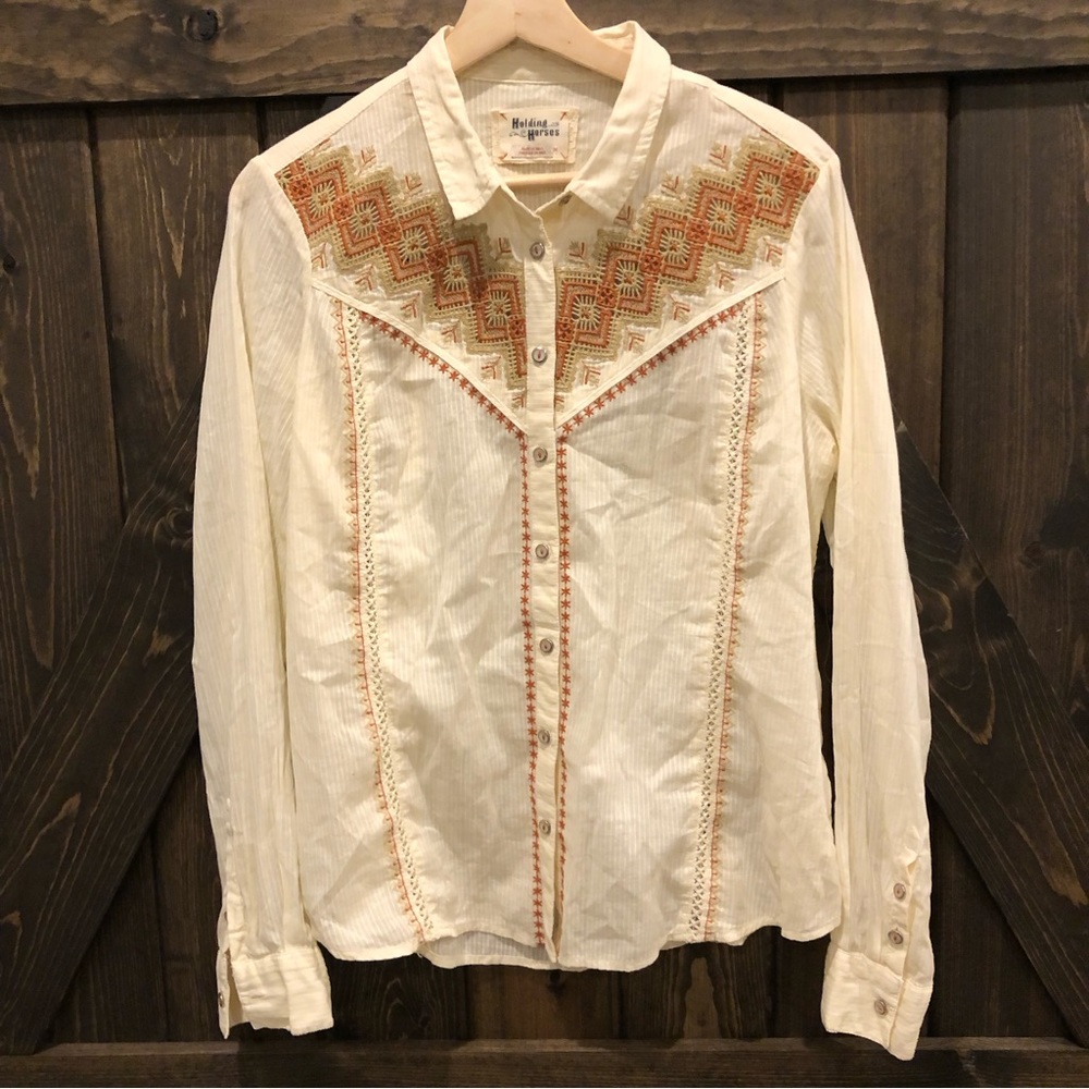 Holding horses anthropology western embroidered long sleeve